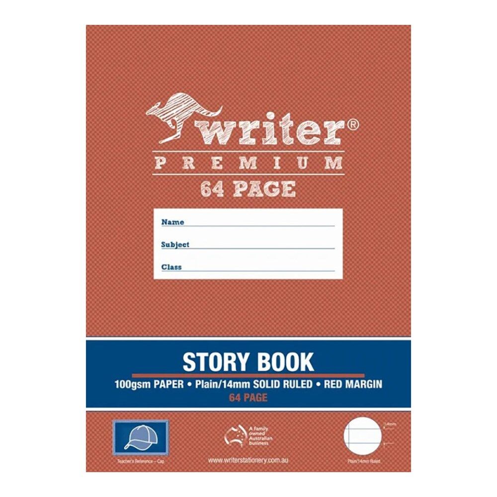 Writer Premium Story Book 64pg Top 1/2 plain - Bottom 1/2 18mm solid ruled + margin