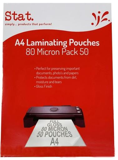 Laminating Pouches A4  80micron Pk50